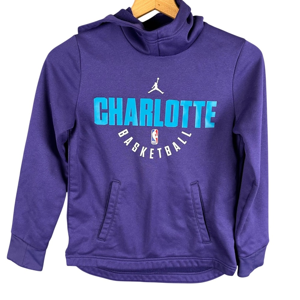 Jordan Charlotte Hornets NBA Basketball Dri-FIT Hoodie Purple Youth Medium